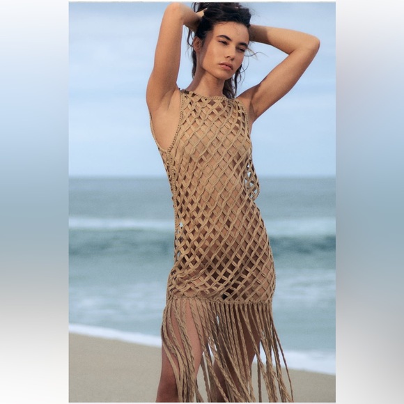 NEW Zara Mesh Dress with Fringe - Picture 3 of 7